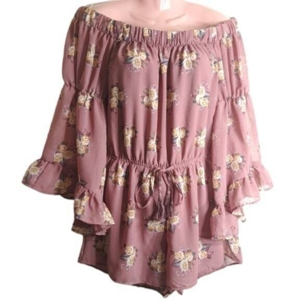 Blush Women's Romper Floral Print‎ Old Pink Long Sleeves Size Small - Picture 2 of 14